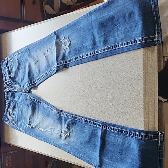 Miss Me Fleur-de-lis Deconstructed Bling Bootcut Jeans Size 27 - Picture 7 of 11